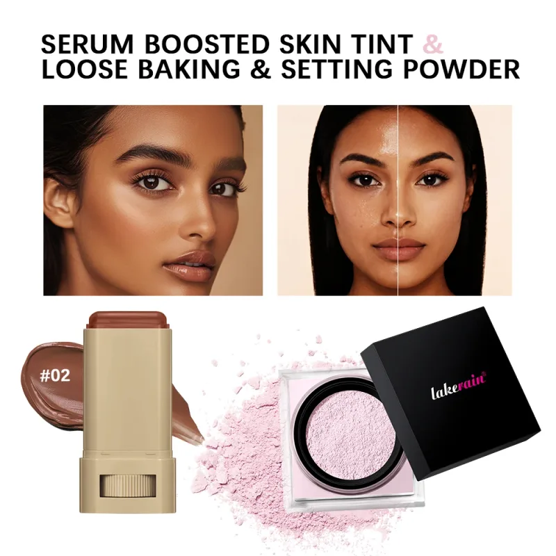 Serum Boosted Skin Tint Stick & Loose Baking Setting Powder Oil Control Longwear Base Makeup Even Skin Tone Matte Finish Makeup — image 8
