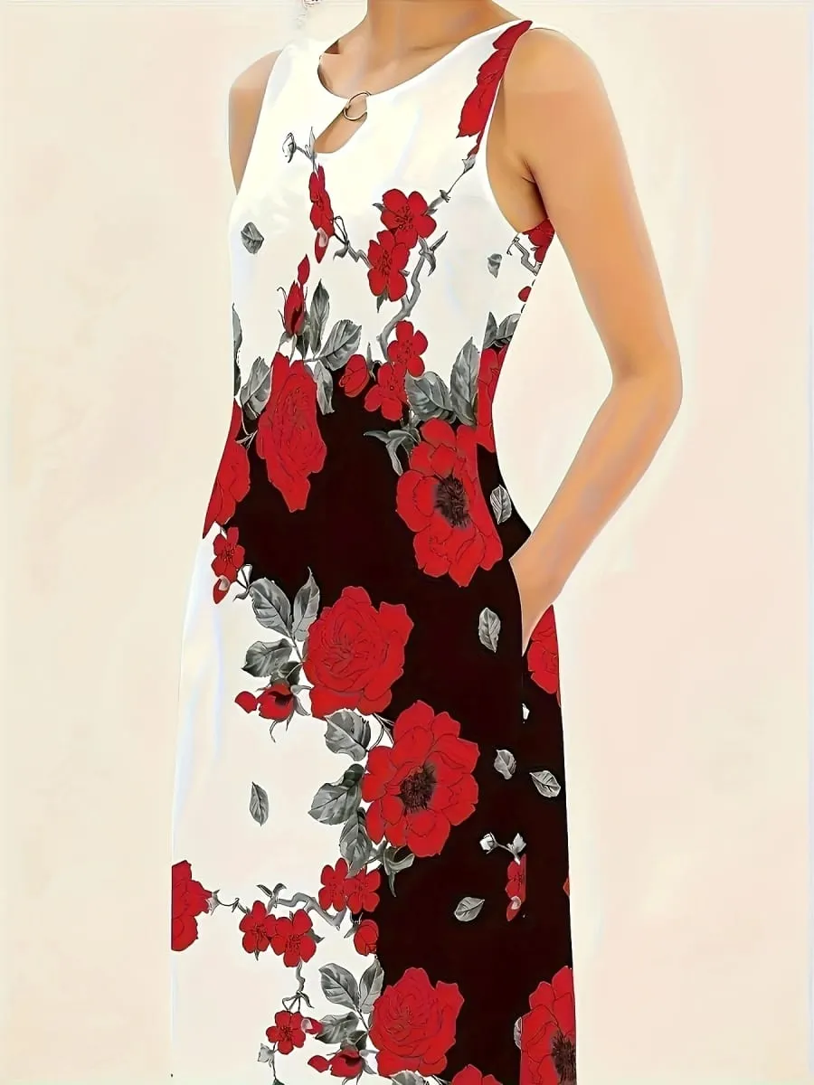 Robe longue de tempérament sans manches, grande taille, imprimée européenne et américaine, pour femmes, robe longue rétro — image 3