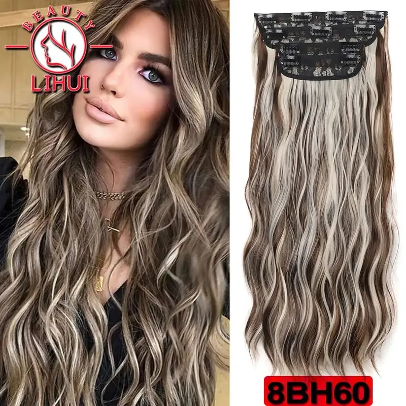 Long Curl Wave Clip In Hair Extensions 6Pcs/Set 16 Clips High Tempreture Synthetic Hairpiece Clip In Hair Extensions 24Inch — image 24