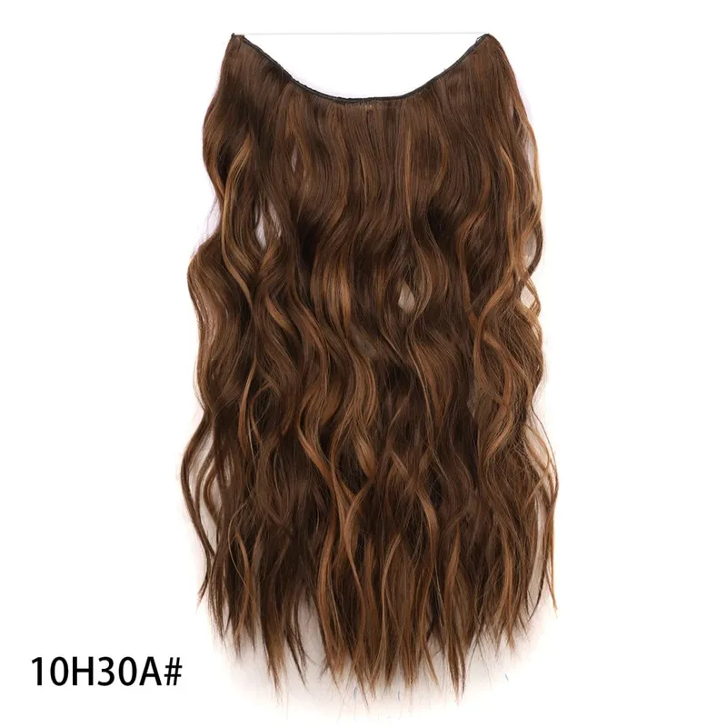 Synthetic Invisible Wire Hair Extensions Long 4 Clips In Wave Curly Hairpiece For Women 20Inch Secret Fish Line Hair Extensions — image 15
