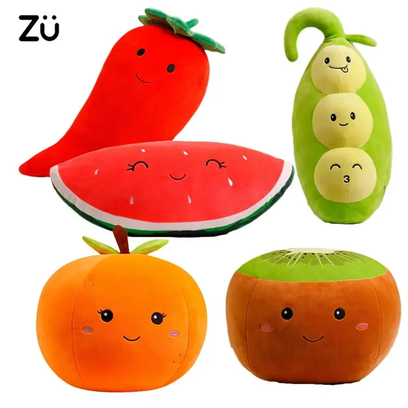 Zu travesseiro de pelúcia super macio, frutas fofas, kiwi, maçã, laranja e legumes, ervilha, pimentão, brinquedos de pelúcia, sofá, decoração de casa, almofada para meninas — image 2