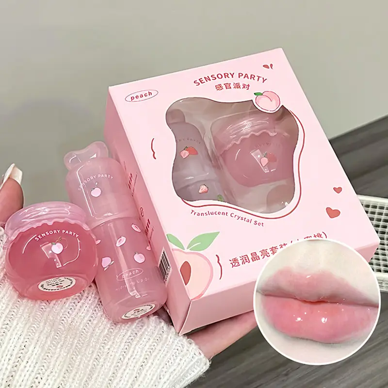 Strawberry Hydrating Lip Balm and Lip Oil Set Light Moisturizing Soothing Tender Lips for Relieve Dryness Lip Care Set Makeup — image 2