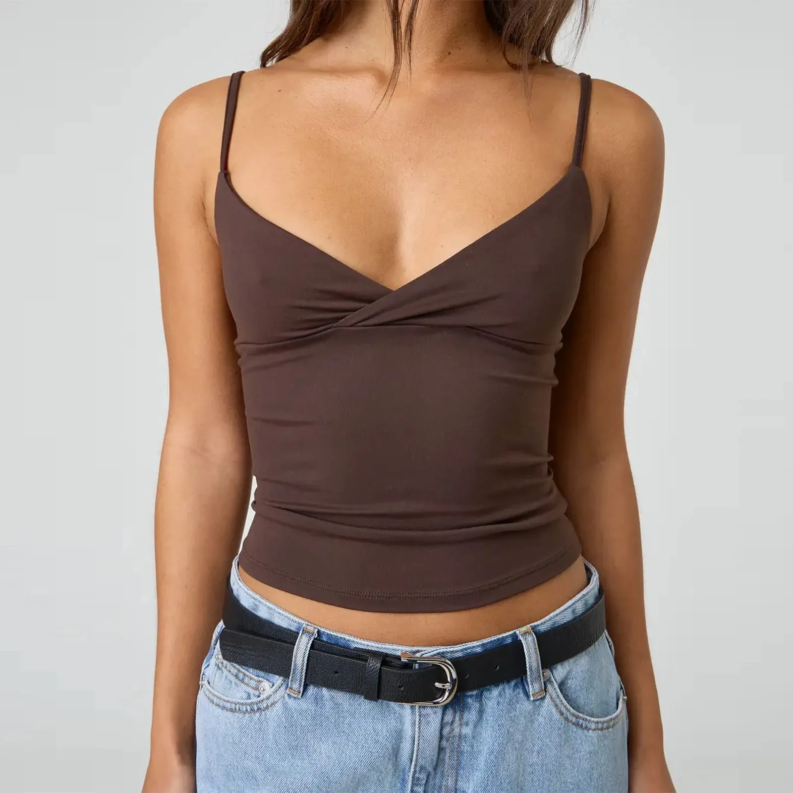 Y2k Clothes Women's Summer Cropped Cami Tops Sleeveless Open Back V Neck Solid Color Slim Fit Tank Tops — image 2