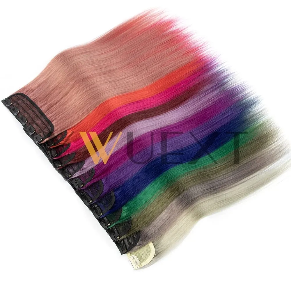 Light Weight Clip in Human Hair One Piece Fancy Colors 9 inches Width with 5 Clips Natural Straight Clip in Hairpiece 12''-20''