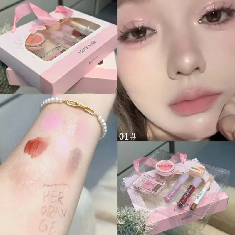 Herorange 6Pcs Mini Makeup Set Lip Gloss Lip Tint Eyeliner Blush Eyeshadow Waterproof Long Lasting