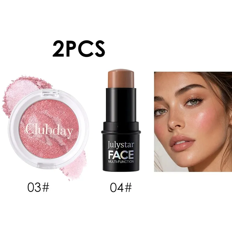 Blush & Contour 2‑Piece Set Marbled Baked Blush Powder & Contour Stick Blendable for Natural Sculpted Daily Face Makeup — image 10