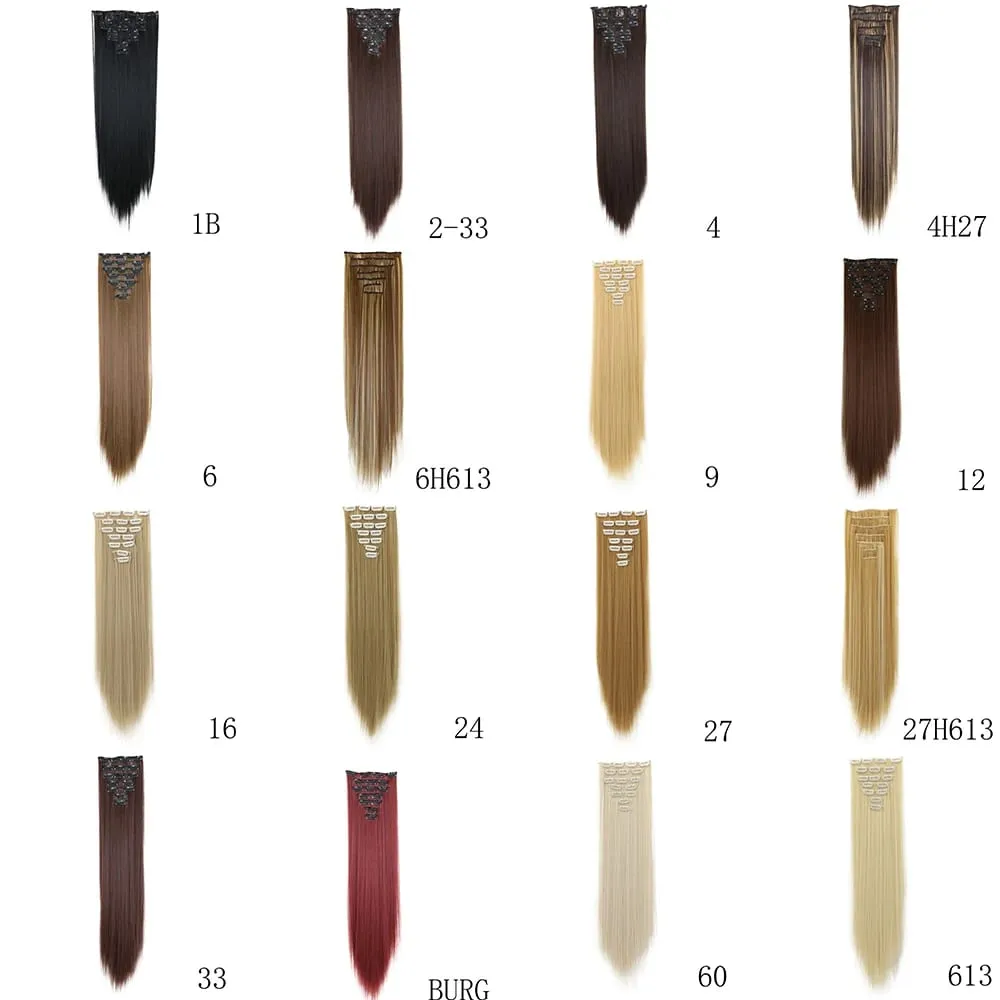7Clips Long Straight Synthetic Clip On Hair Extensions Cheveux Clip Naturel High Temperature Fiber Black Brown Hairpiece