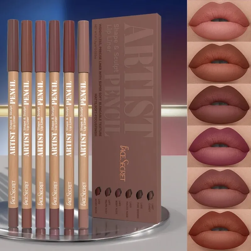 6 Pcs/set Nude Lip Liner Makeup Set Natural and Long lasting Waterproof Matte Lip Combo Lip Liner Suitable for Daily Makeup — image 2