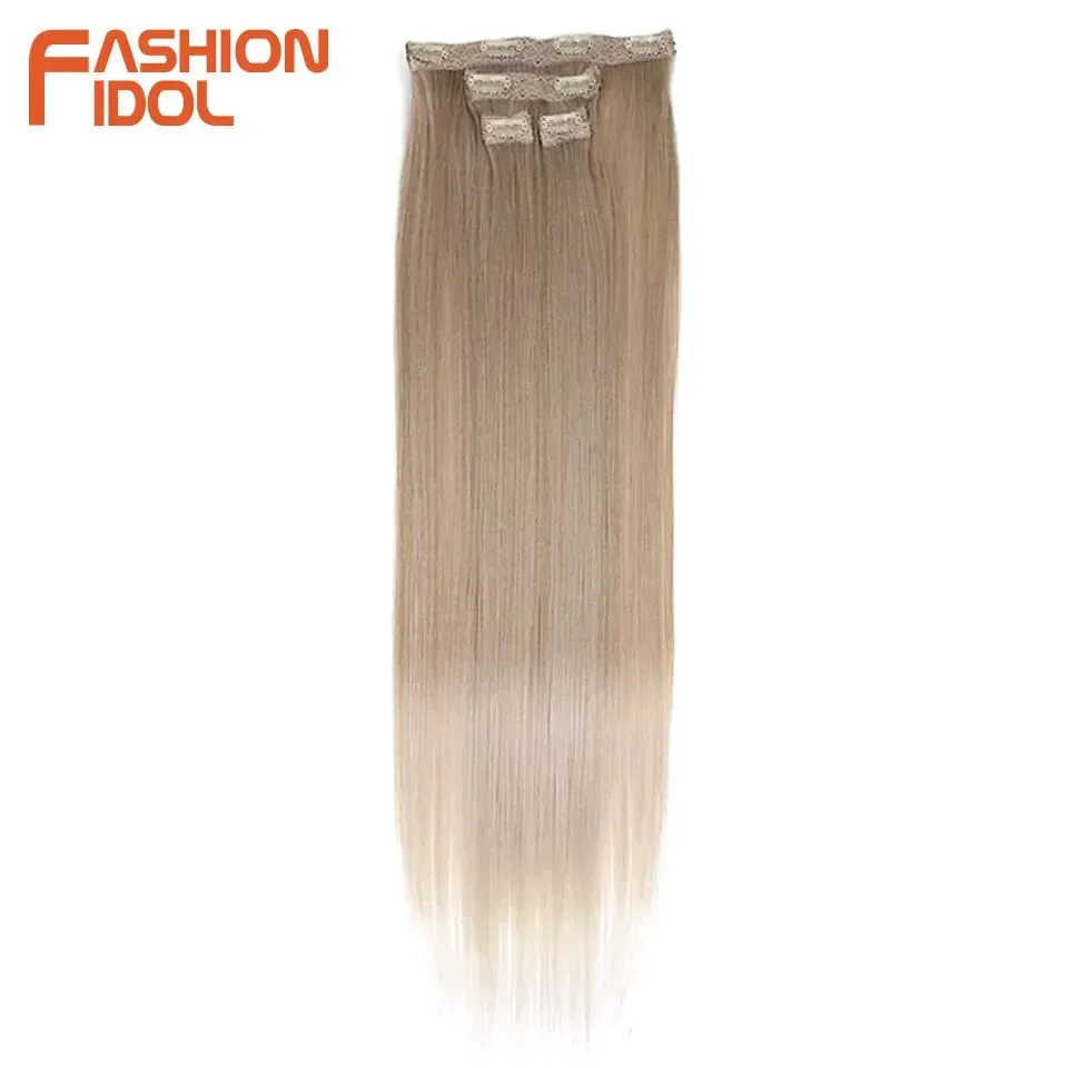 Long Straight Hairstyle 8 Clips In Hair Extensions Blonde 60CM Natural Synthetic Hair Daily Use Hairpiece Fake Hair — image 9
