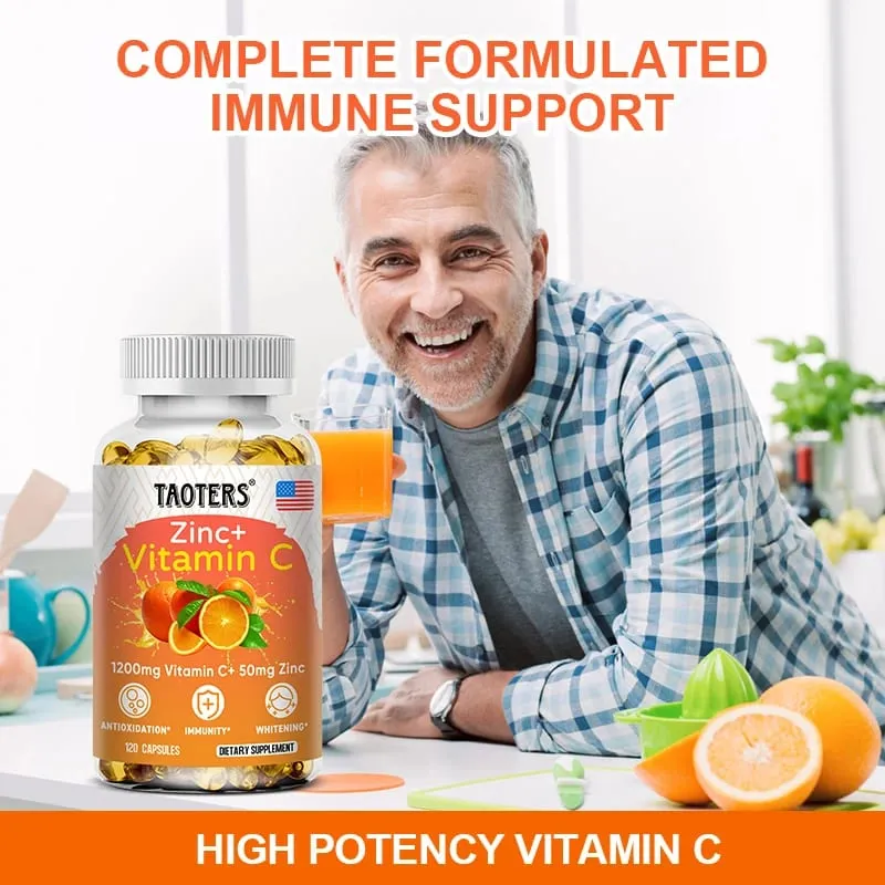 Cápsulas de 1200 mg de vitamina C - com zinco - sistema imunológico e reforço de colágeno não OGM e vegetariano sem glúten — image 2