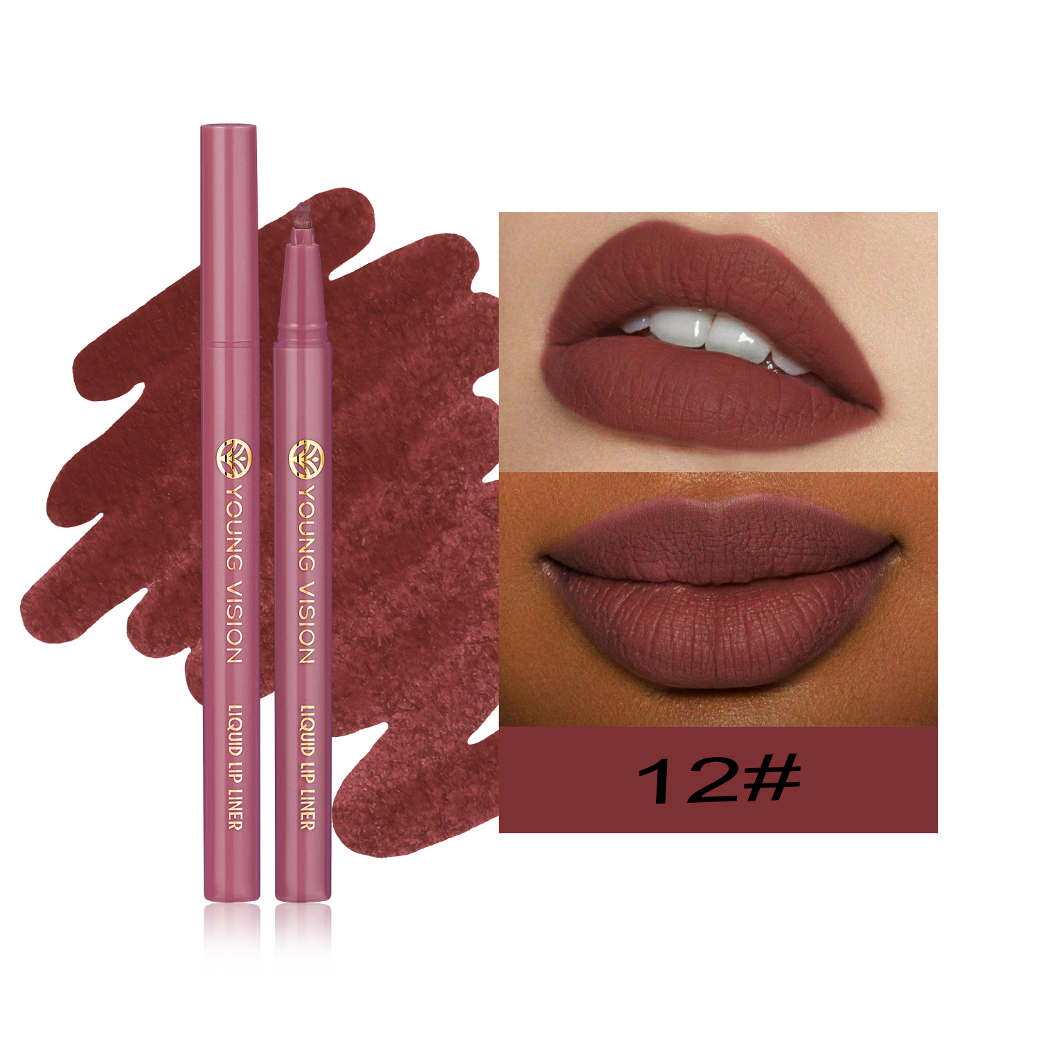 12 color matte liquid lipliner sponge gourd head fog surface bare color waterproof lip glaze red pen — image 18