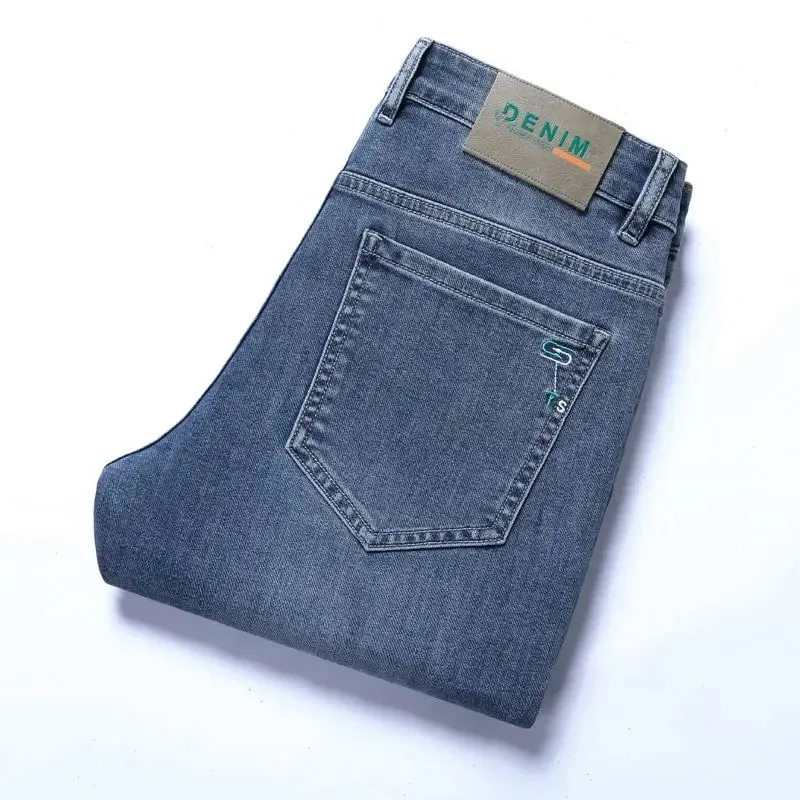 Nuevos pantalones vaqueros elásticos de otoño/invierno 2025 para hombres jóvenes con cintura elástica recta pequeña, pantalones vaqueros a la moda para hombres — image 2