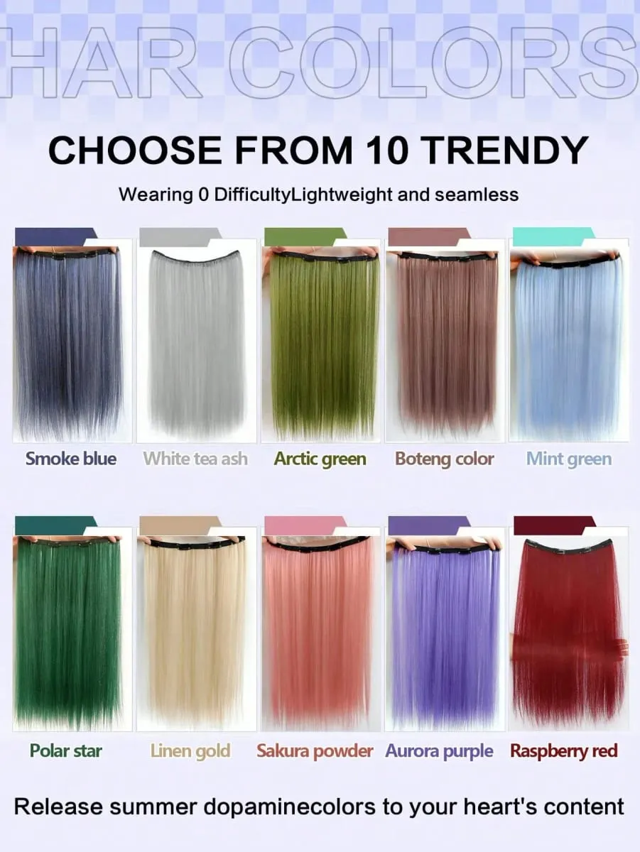 1pc Approx. 20 Inch Long Straight Synthetic Clip-In Hair Extensions Color-Dyed Natural Looking Braids Hair Piece For Women