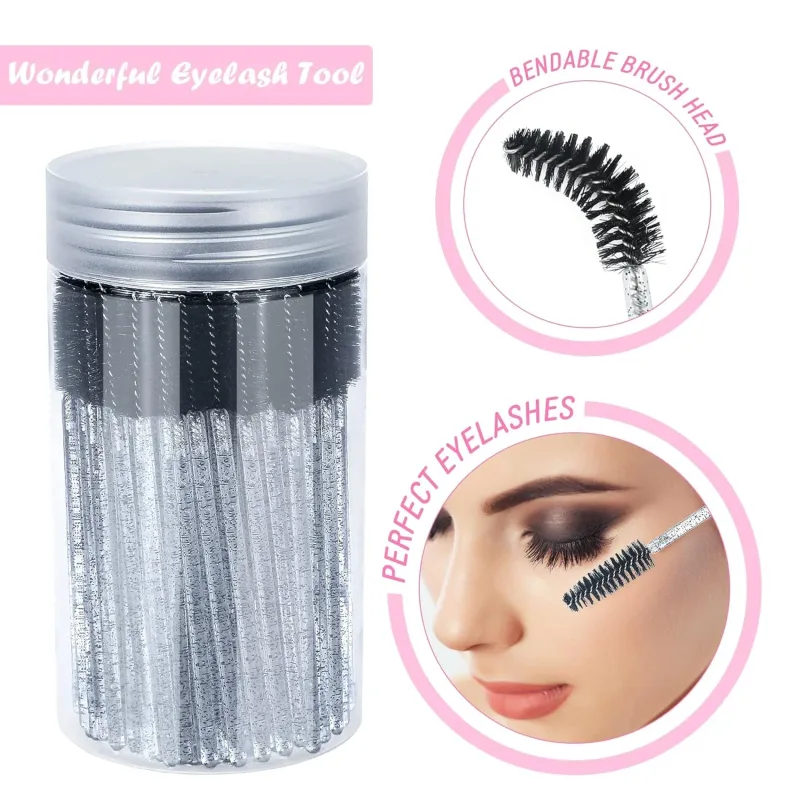 50 Stück Einweg-Mascara-Zauberstäbe, Augenbrauen-Spoolies-Bürsten für Wimpernverlängerungen, Wimpernbürsten mit Behälter — image 10