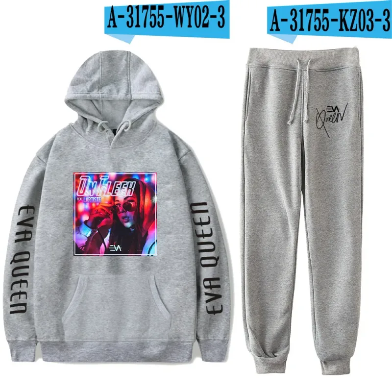 Hip Hop สบาย Eva Queen พิมพ์เสื้อกันหนาว Sweatpants ชุด Hoodies + กางเกงชุดชาย/หญิง 2 ชิ้นชุดเสื้อผ้า — image 27