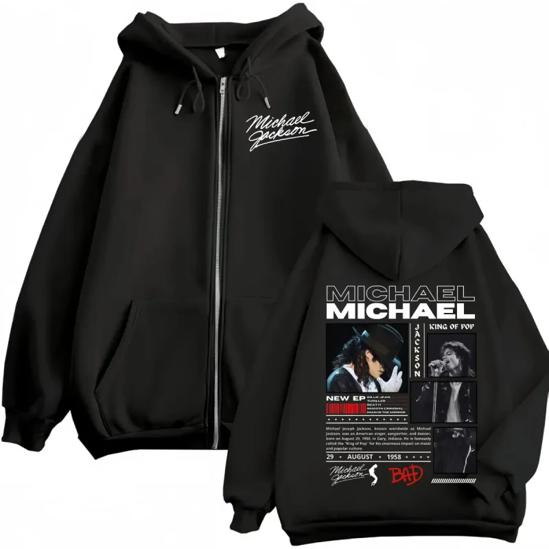 Sänger Michael Jackson Classics Zipper Hoodies Rock Mode Vintage Zip Up Pullover Männer Frauen Casual Langarm Sweatshirts — image 1