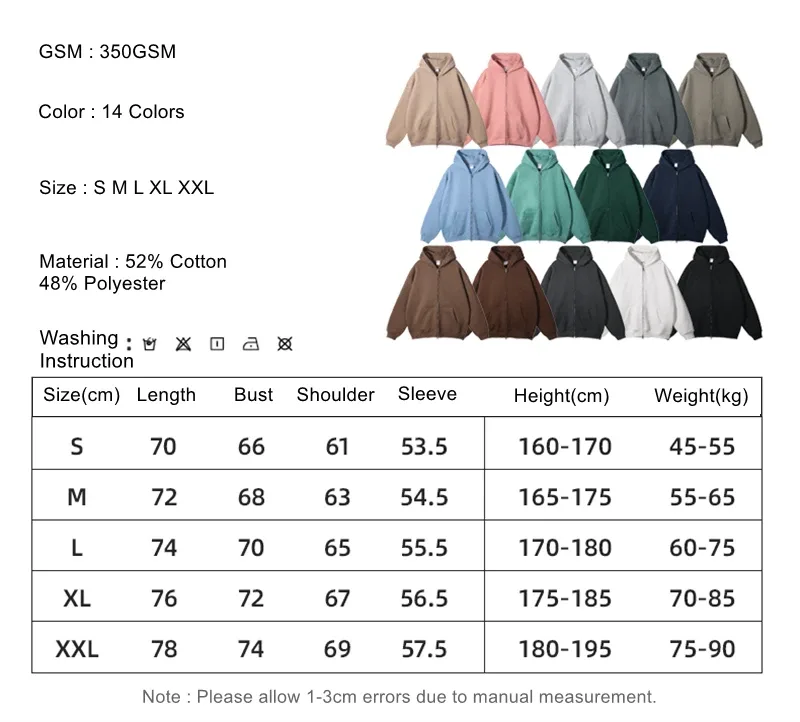 New Men Double Headed Zipper Fleece Hoodies Unisex Loose Basic Solid Warm Hooded Sweatshirts Coats For Winter HY0633 — image 6