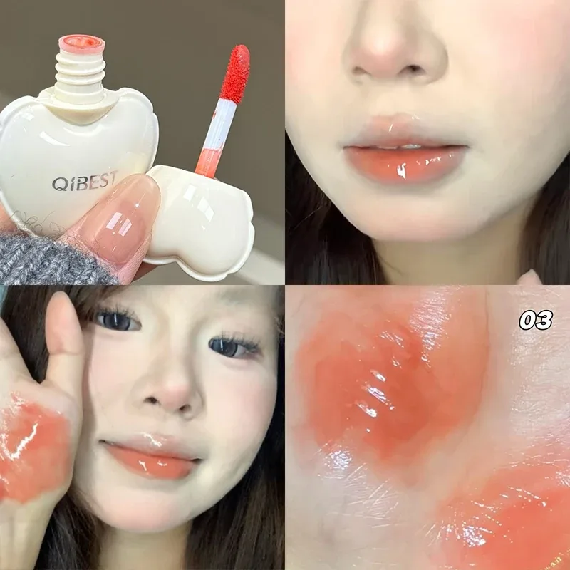 Pintalabios hidratante de gelatina de labios rosa, labios de espejo de larga duración, brillo de labios, Cosméticos coreanos tiernos para estudiantes, tinte de esmalte de labios