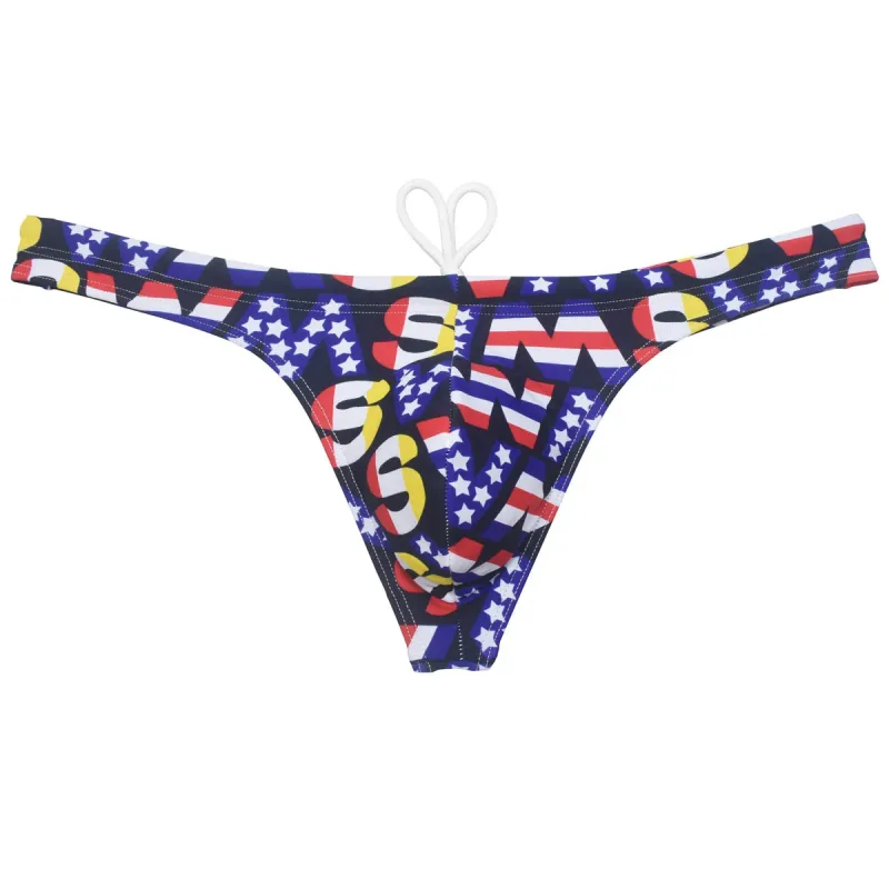 Sexy Swim Thong Men's Swimwear Bikini Briefs Drawstring Quick-dry Elastic Underwear Pouch Beach Tangas Surfing Poolside