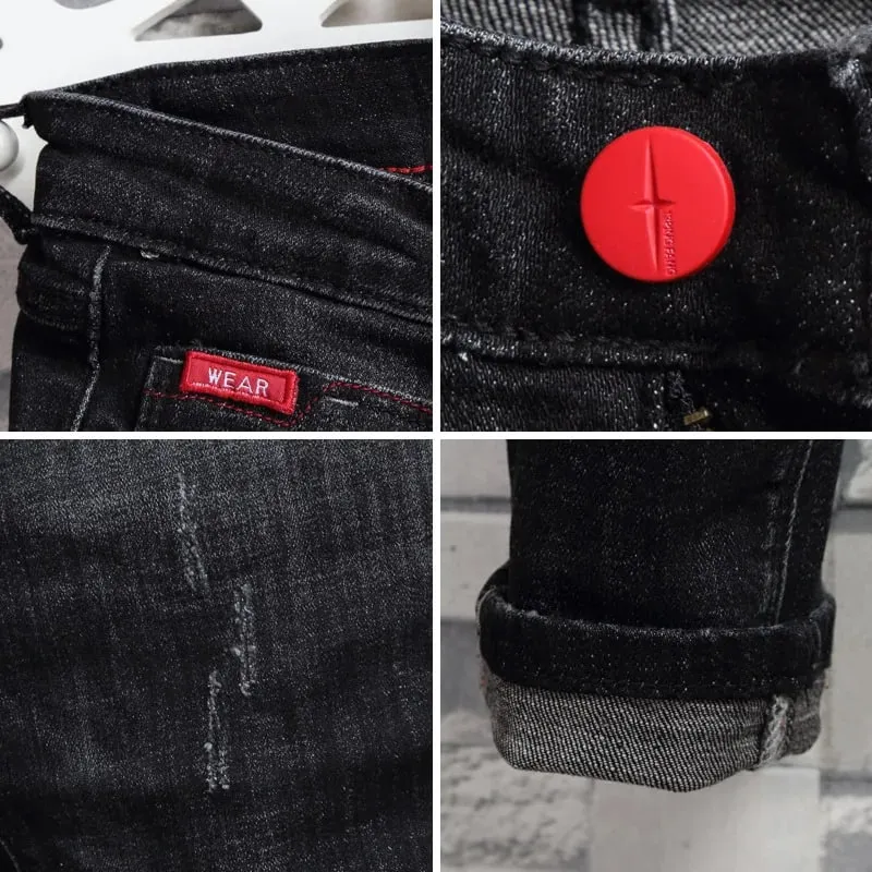 Autumn Winter 2022 Fashion Casual Student Korean Men's Solid Color Trousers Guy Casual Jeans Elastic Skinny Long Pencil Pants — image 4