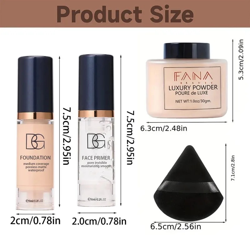 4-Pcs Set Face Makeup Bundle - Smoothing Primer Matte Foundation Setting Powder with Puff - Long-Lasting Waterproof Value Pack — image 4