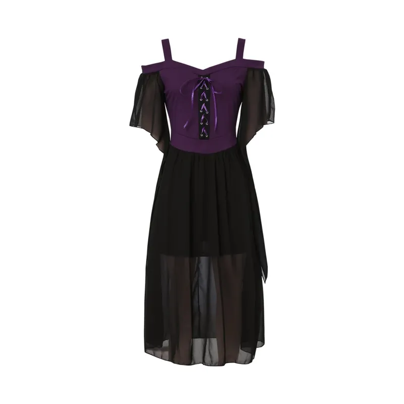 Women Vintage Gothic Off Shoulder Lace-up Medieval Dress Halloween Witch Cosplay Costumes Carnival Party Suspender Straps Dress