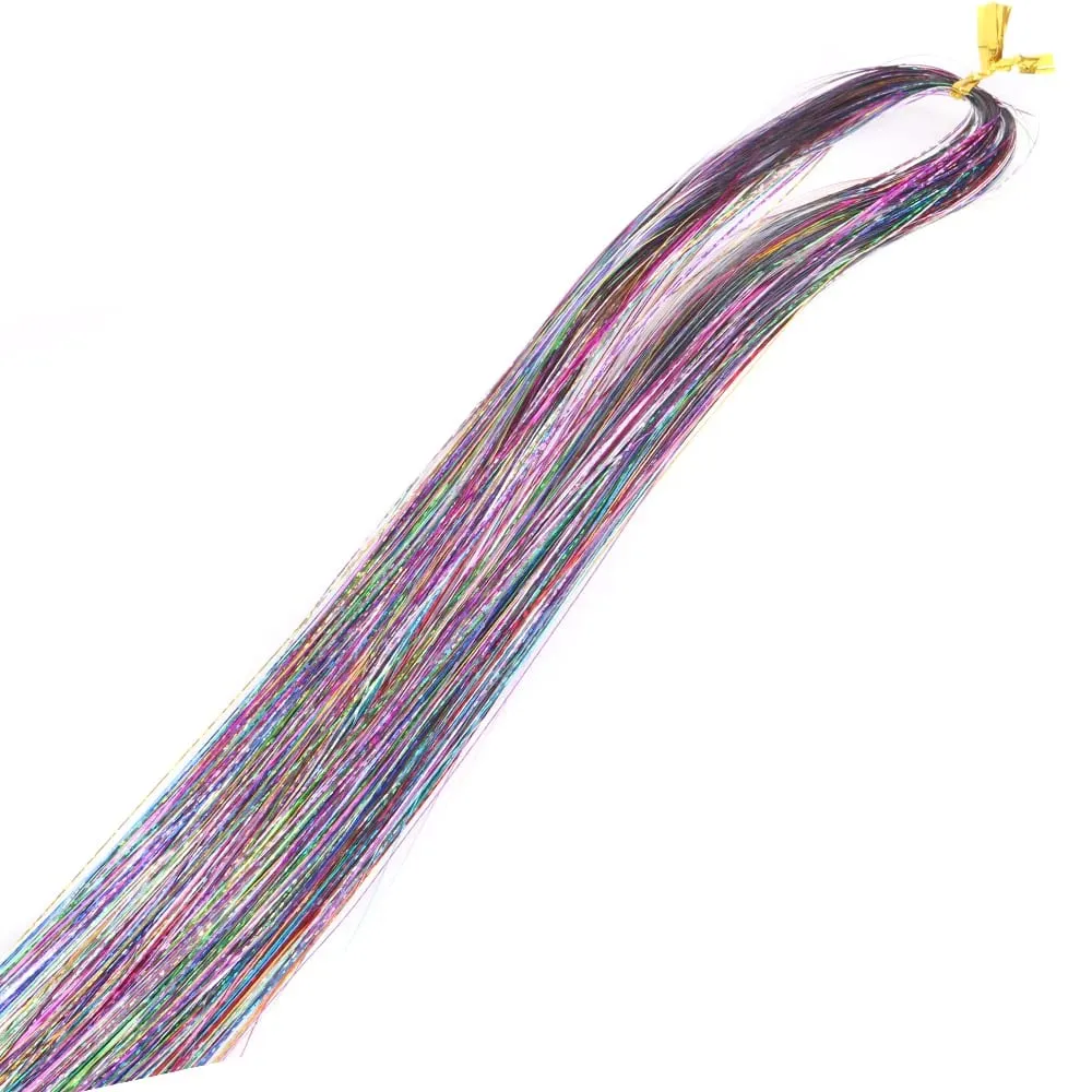 110cm Colorful Shiny Threads Glitter Hair Tinsel Kit Gold Purple Blue Silk Hair Glitter String Extensions Accessories for Women — image 22