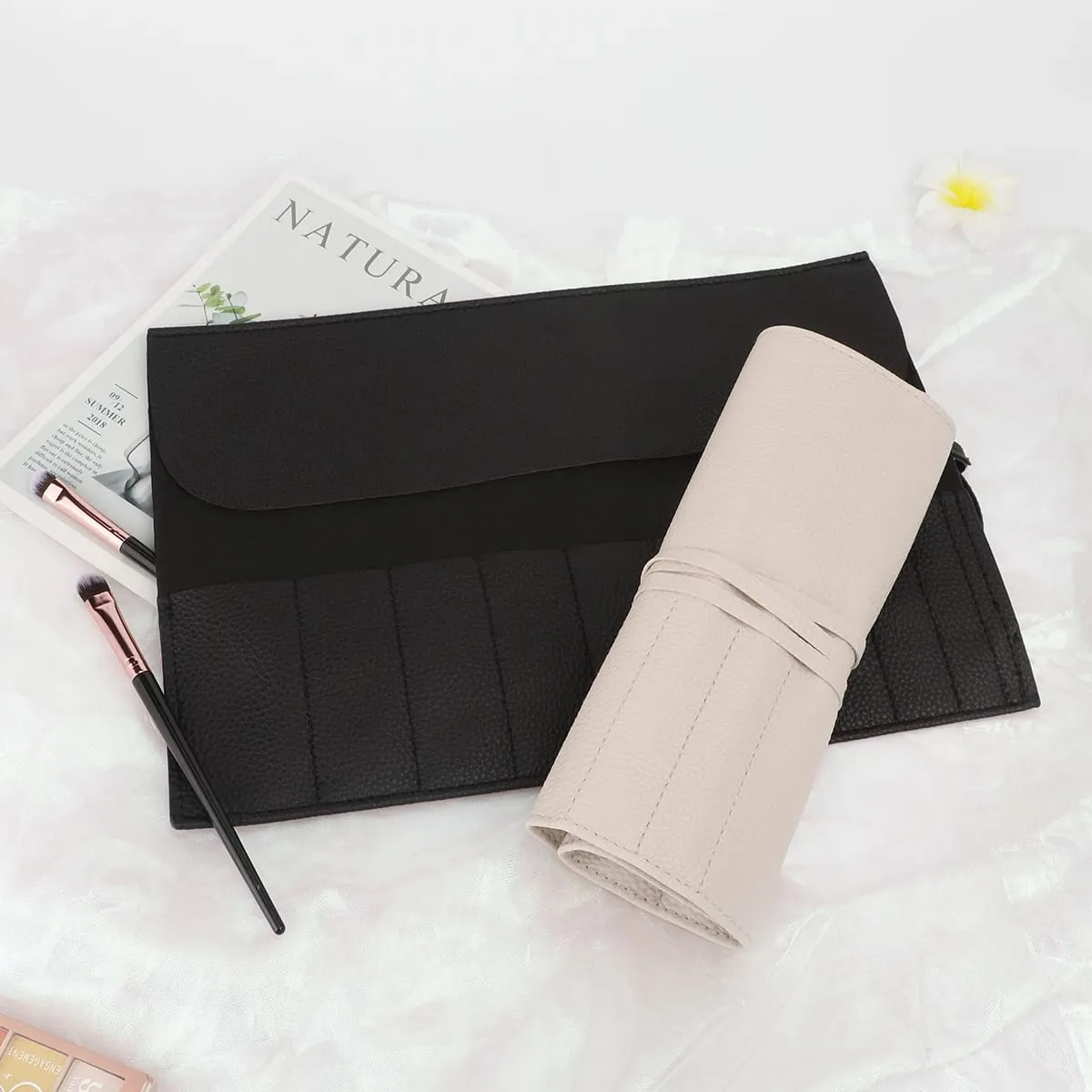 Roll Up Makeup Brush Holder Makeup Brush Organizer Travel Makeup Brushes Bag Cosmetic Bags Pouch For Women Eyebrow Brushes — image 4