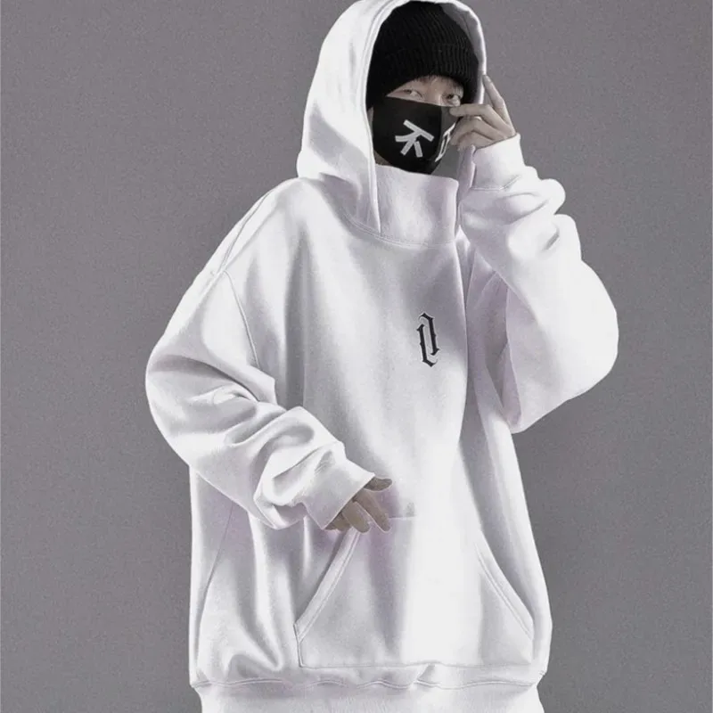Felpa a collo alto con ricamo Felpa oversize Y2K Uomo Donna Felpa con cappuccio Ninja giapponese Autunno Hip Hop Tasca in pile Streetwear