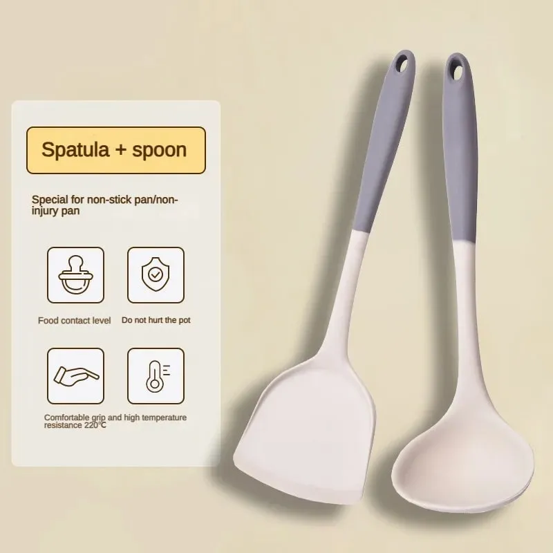 1/2/3/4set Grey white silicone spatula soup spoon set non-stick pan cooking tools kitchen cooking kit