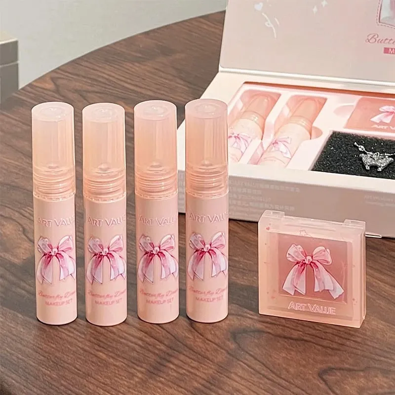 Art Value Butterfly Dance Color Box Four Lip Glaze Blush Set Necklace Lip Mud Blush Set — image 3