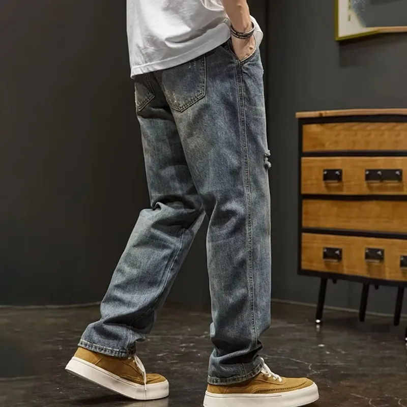 Korean Version Ripped Jeans Men'S Autumn New Retro Casual Pants High Street Loose Straight Leg Pants — image 5