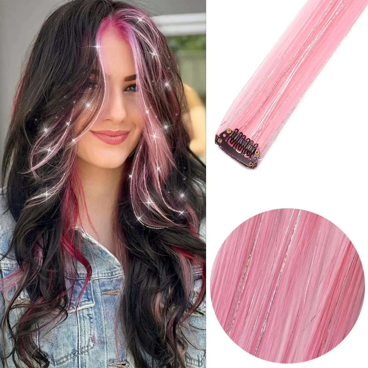 6pcs/pack Colored Party Highlights Clip in Hair Extensions 22 inches Multi-colors Straight Hair Synthetic Hairpieces