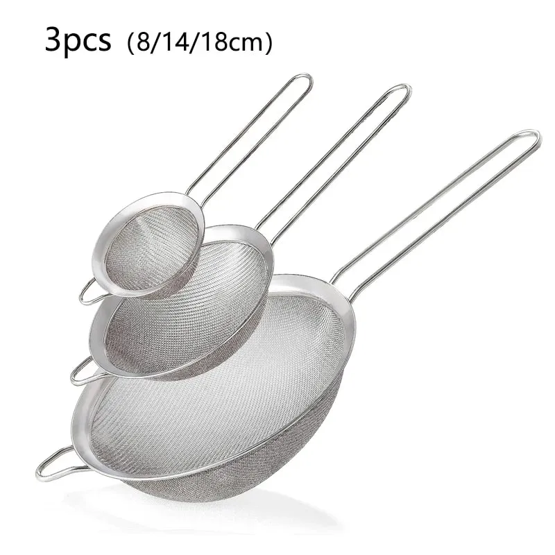 1/3/4Pcs/Set Stainless Steel Wire Fine Mesh Oil Strainer Flour Colander Sieve Sifter Pastry Baking Tools Kitchen Accessories — image 16