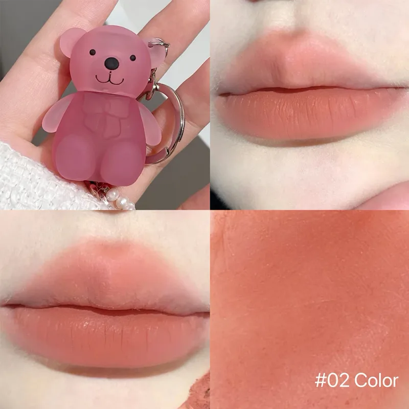 ART VALUE Cute Bear Lip Mud Keychain Matte Nude Red Lip Gloss Non-stick Cup Lipstick Waterproof Long Lasting Lipgloss Cosmetics