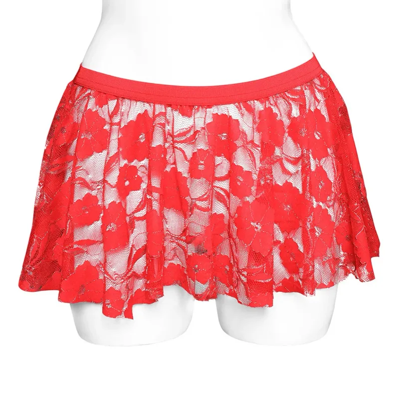 Men Solid Lace Skirt Mesh See Through For Lingerie Low For Rise Pleated Skirts Floral Pattern See‑through Male Daily Bottom — image 11