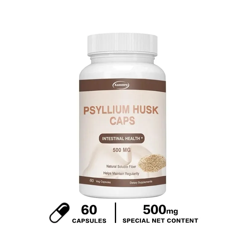 Psyllium Husk Capsules | Premium Soluble Fiber Supplement | Psyllium Powder Stool Softener and Relief for Adult Constipation