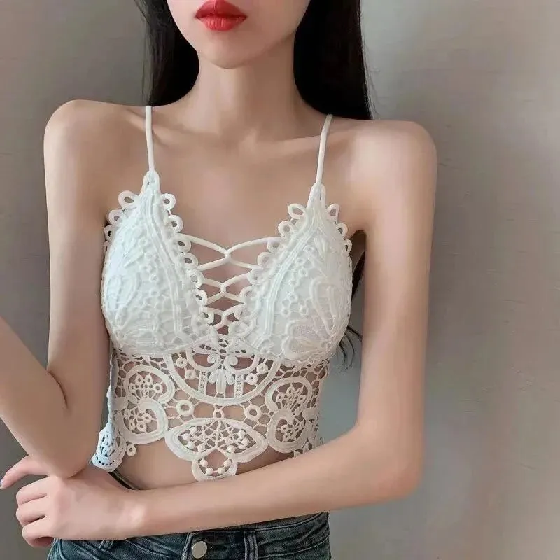 Hollow Out Tank Tops Summer Vintage Hook Flower Hollow Back Strap Pure Sexy Inner Style Slim Can Wear Bra Externally for Women — image 2