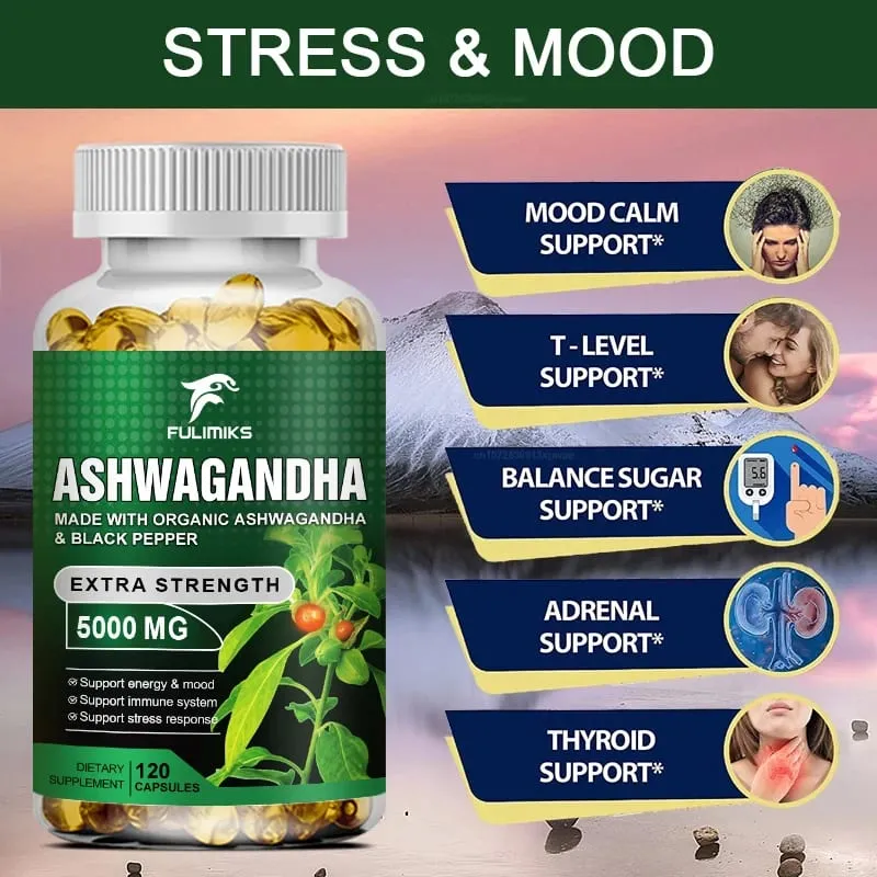 【Buy 1 Get 1 Free】KSM 66 Ashwagandha Root Extract Capsules 5000mg with MACA - Support Sleep Health Stress Focus Brain Ener