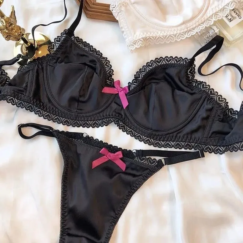 Femmes ensemble de sous-vêtements en soie glacée Sexy dentelle voir à travers soutien-gorge Push Up ensemble été printemps rassemblé respirant Lingerie et culotte