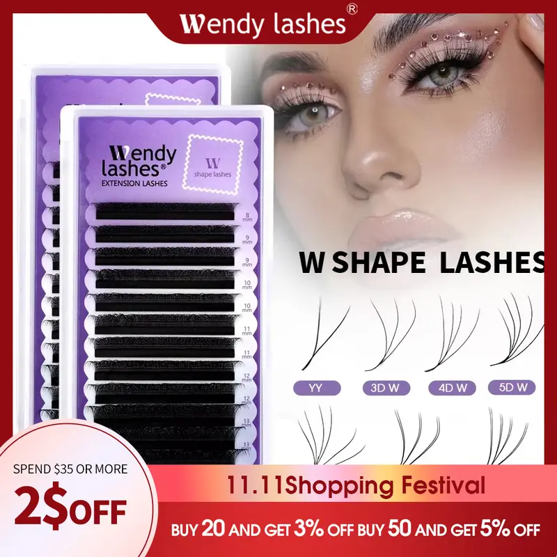 Wendy Lashes YY Shape Eyelash Extensions Automatic Flowering W Shape Bloom 3D 4D 5D 6D 8DPremade Supplies Black Lashes Cilios 5D — image 2