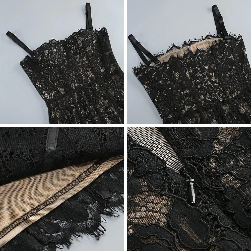 Fashionable Elegant Lace Corset Maxi Dress Vintage Spaghetti Strap Bustier Bodycon Evening Gown for Dinner Party Wedding Guests