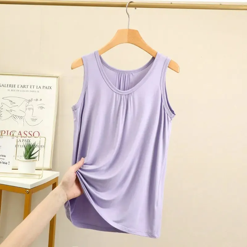 Large size Tank Tops Loose Folds Summer women Modal sleeveless Tshirts Solid color Homewear Top Bottoming Vest XL to 6XL