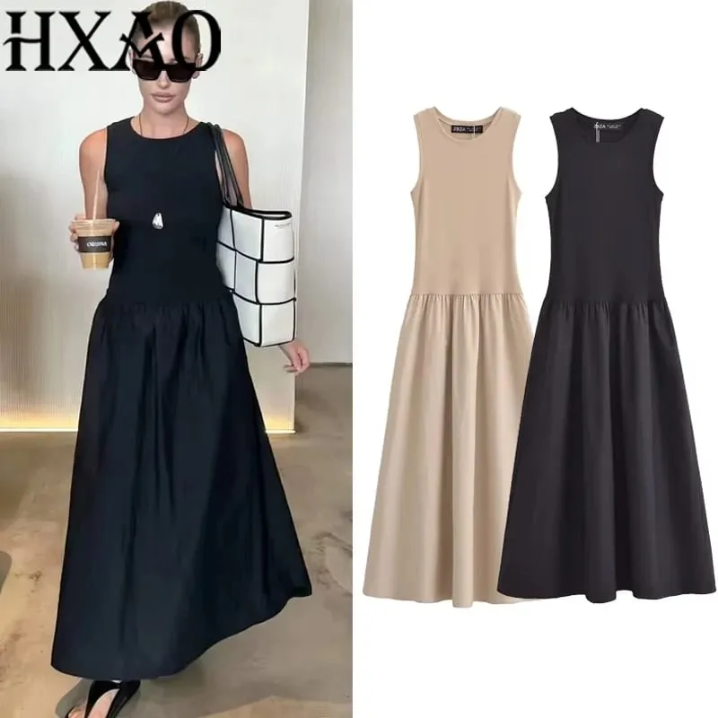 Women's Black Long Dresses 2025 Spring Sleeveless Elegant Dresses Fashion Casual Vintage Party Khaki Dresses Vestidos — image 1