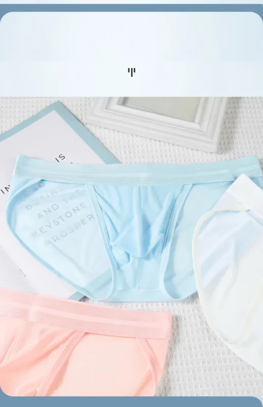 Ice Silk Ultra-thin Men's Underwear Summer Cool Breathable Panties Seamless Sexy U Pouch Men Briefs High Slit Triangle Pants — image 23