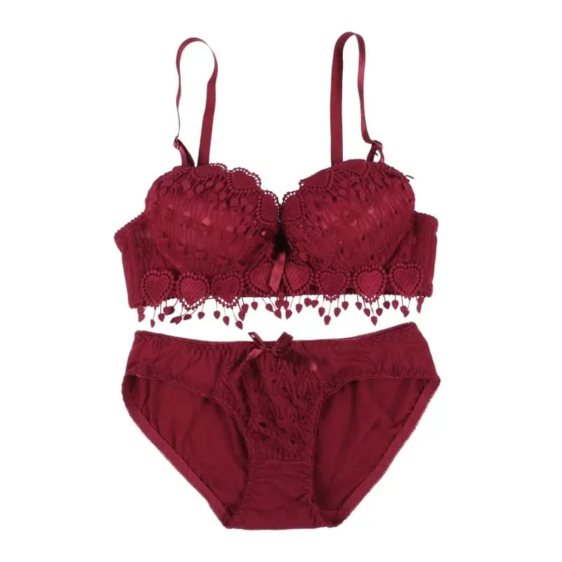 Women Bra Set Girl Floral Lace Underwear Set Underwire Brassiere Push Up Outfit