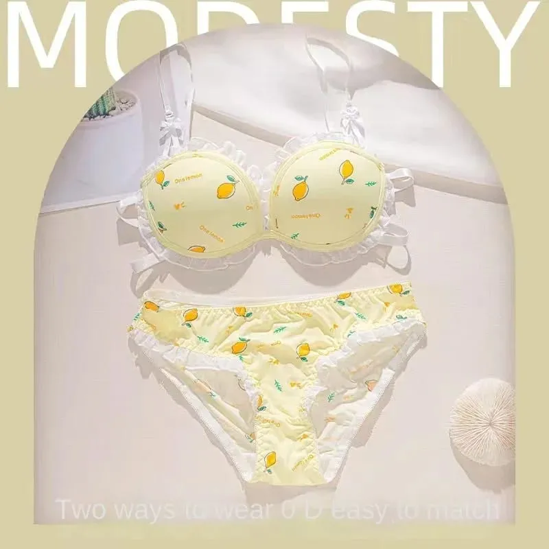 Strawberry 100% Lolita Collection Small Breasts Thin Cartoon Print Underwear Without Wire Back Pure Desire Bra Cover — image 14