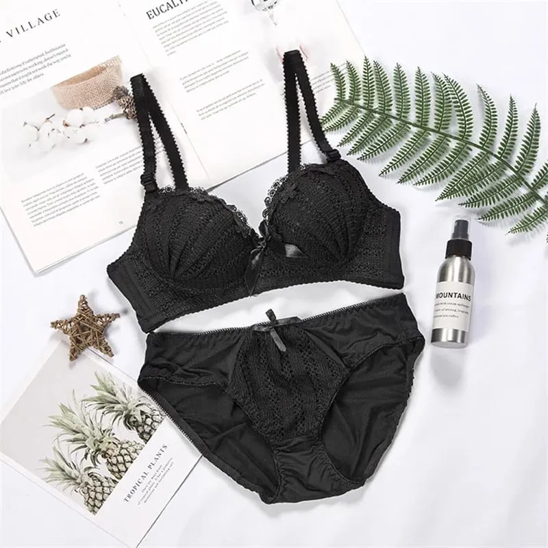 2 Pcs Sexy Push Up Bra and Panty Sets Young Women Underwear Comfortable Brassiere Gathered Lingerie Wholesale Price Adjustable