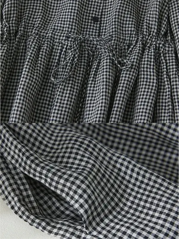2026 Patchwork Fashion Black White Plaid Autumn Dresses Office Lady Work Dress Japanese Style Women Spring Casual Long Clothing — image 7