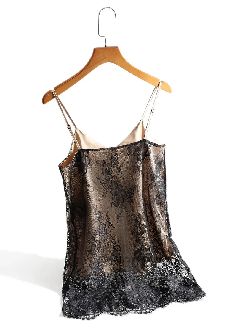 Sexy Lace Spaghetti Strap Top Women Halter V Neck Basic Cami Sleeveless Satin Silk Tank Tops Summer Camisole — image 8